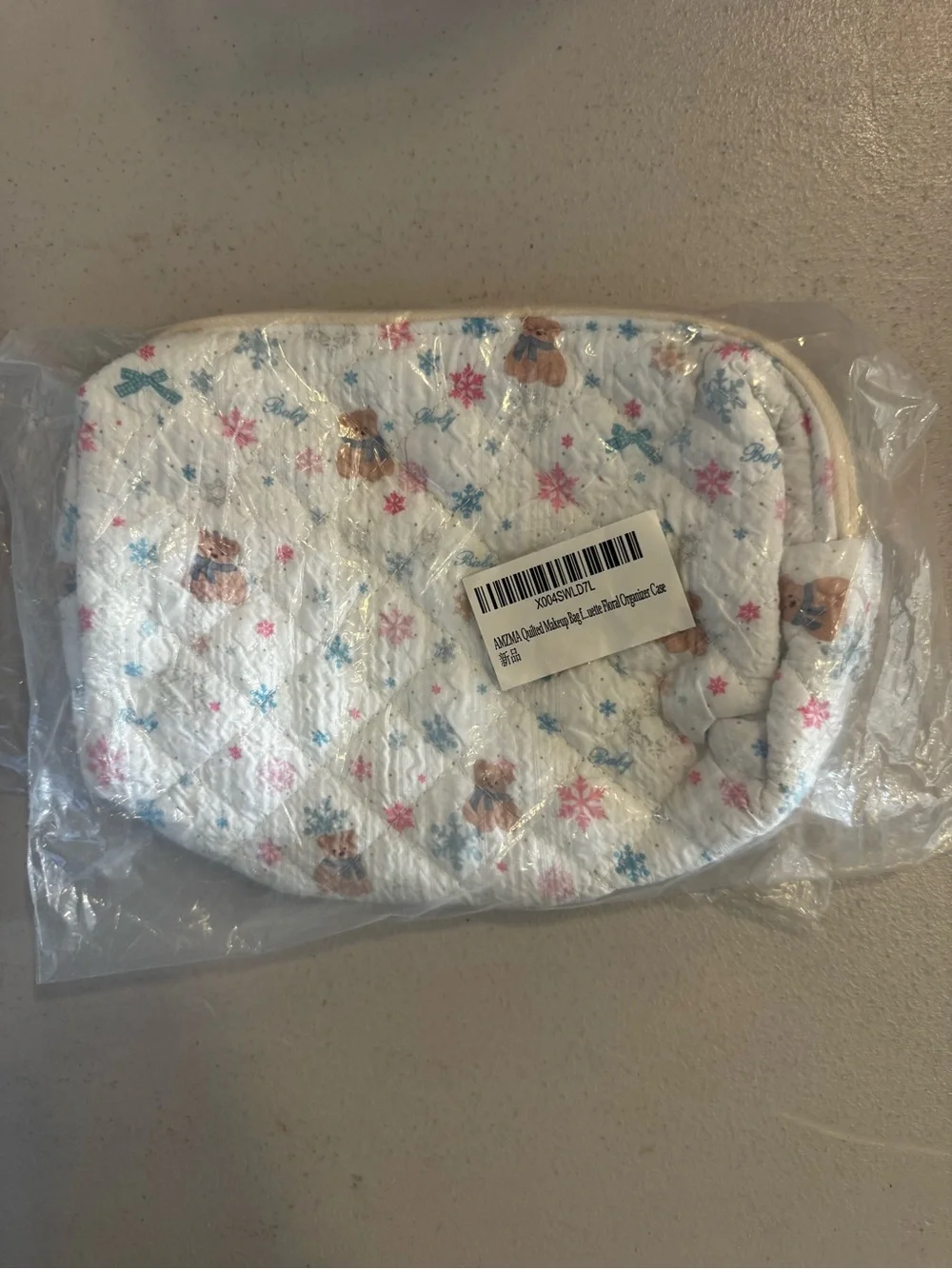 Quilted Floral Cosmetic Pouch in Pale Yellow